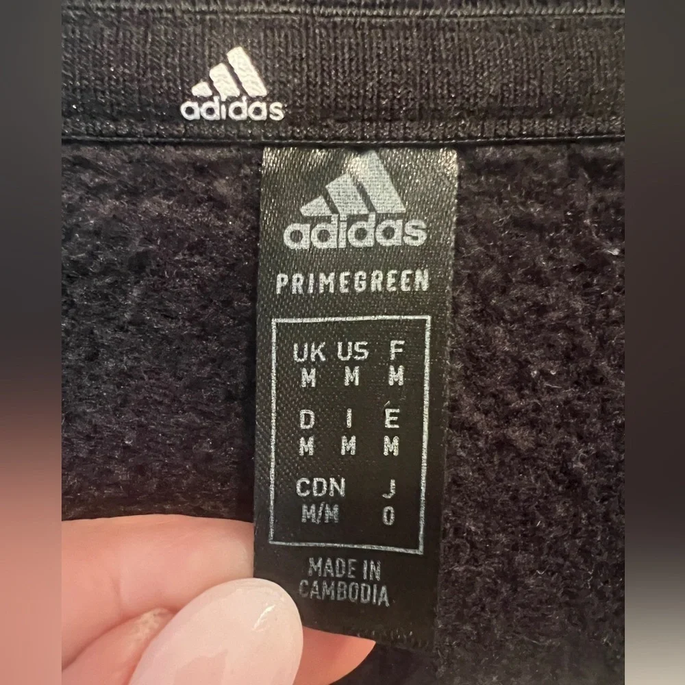 Adidas black long sleeve crewneck sweatshirt w/ white stripes on sleeves Men’s M - Picture 6 of 10